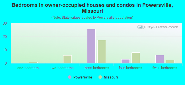 Bedrooms in owner-occupied houses and condos in Powersville, Missouri