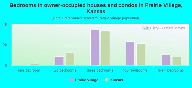 Bedrooms in owner-occupied houses and condos in Prairie Village, Kansas