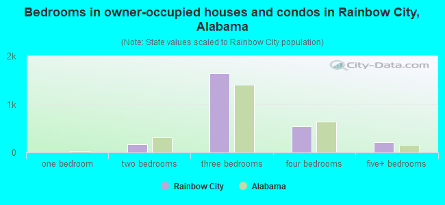 Bedrooms in owner-occupied houses and condos in Rainbow City, Alabama