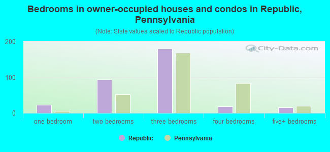 Bedrooms in owner-occupied houses and condos in Republic, Pennsylvania