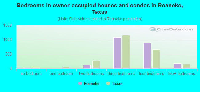 Bedrooms in owner-occupied houses and condos in Roanoke, Texas
