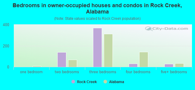 Bedrooms in owner-occupied houses and condos in Rock Creek, Alabama