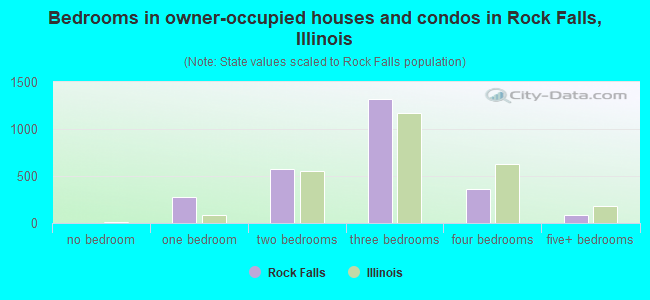 Bedrooms in owner-occupied houses and condos in Rock Falls, Illinois