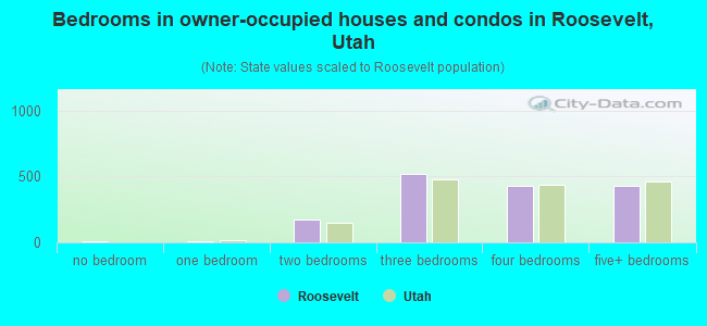 Bedrooms in owner-occupied houses and condos in Roosevelt, Utah
