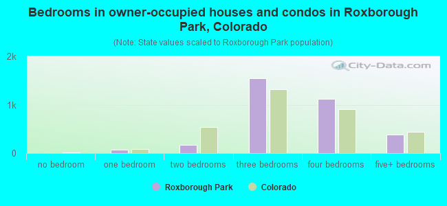 Bedrooms in owner-occupied houses and condos in Roxborough Park, Colorado