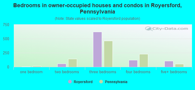 Bedrooms in owner-occupied houses and condos in Royersford, Pennsylvania