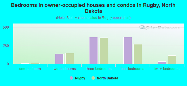 Bedrooms in owner-occupied houses and condos in Rugby, North Dakota