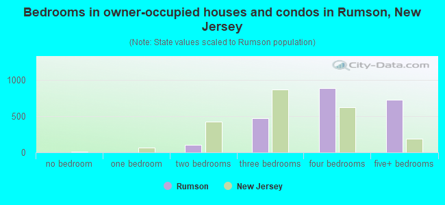 Bedrooms in owner-occupied houses and condos in Rumson, New Jersey
