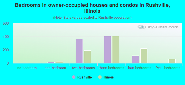 Bedrooms in owner-occupied houses and condos in Rushville, Illinois