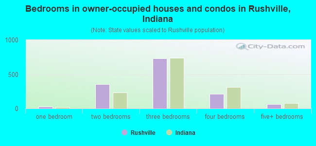 Bedrooms in owner-occupied houses and condos in Rushville, Indiana