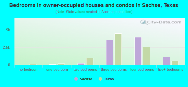 Bedrooms in owner-occupied houses and condos in Sachse, Texas