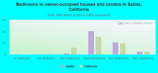 Bedrooms in owner-occupied houses and condos in Salida, California