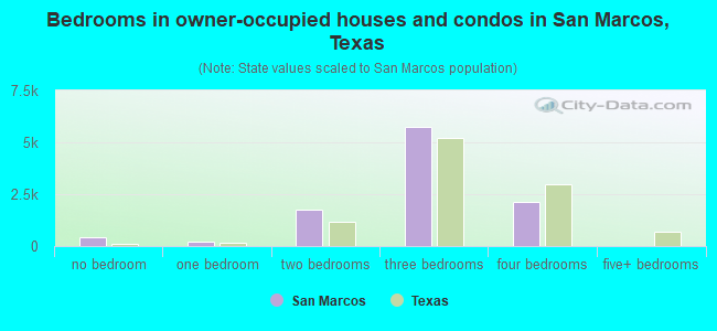 Bedrooms in owner-occupied houses and condos in San Marcos, Texas
