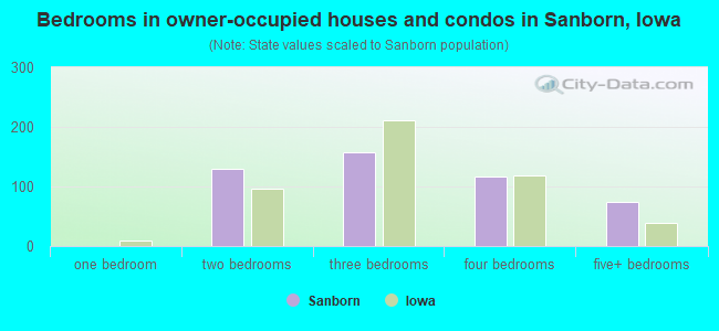 Bedrooms in owner-occupied houses and condos in Sanborn, Iowa