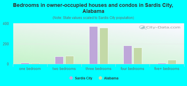 Bedrooms in owner-occupied houses and condos in Sardis City, Alabama