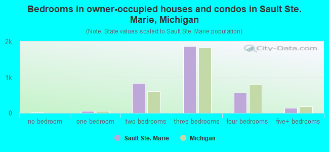 Bedrooms in owner-occupied houses and condos in Sault Ste. Marie, Michigan