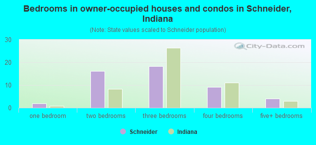 Bedrooms in owner-occupied houses and condos in Schneider, Indiana