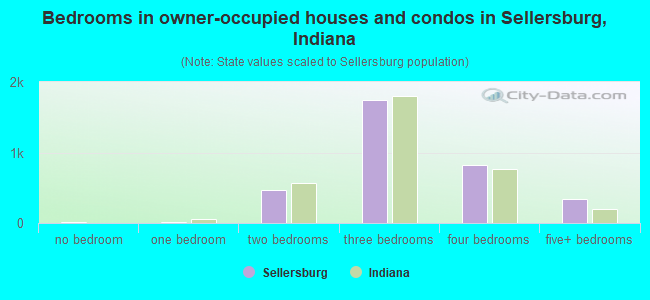 Bedrooms in owner-occupied houses and condos in Sellersburg, Indiana