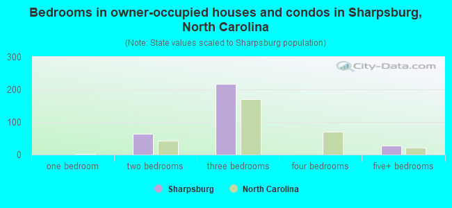 Bedrooms in owner-occupied houses and condos in Sharpsburg, North Carolina