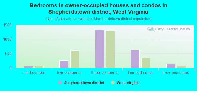 Bedrooms in owner-occupied houses and condos in Shepherdstown district, West Virginia