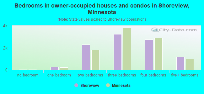 Bedrooms in owner-occupied houses and condos in Shoreview, Minnesota
