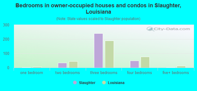 Bedrooms in owner-occupied houses and condos in Slaughter, Louisiana