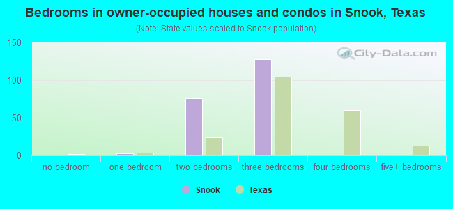 Bedrooms in owner-occupied houses and condos in Snook, Texas