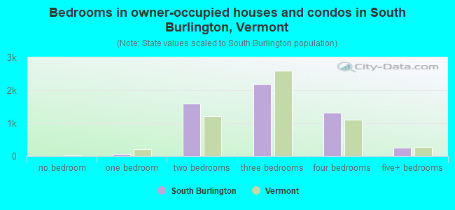 Bedrooms in owner-occupied houses and condos in South Burlington, Vermont