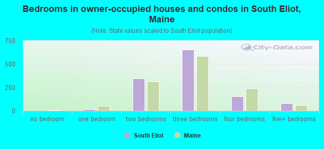 Bedrooms in owner-occupied houses and condos in South Eliot, Maine