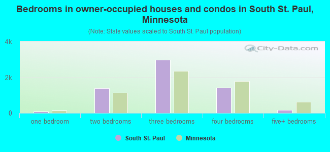 Bedrooms in owner-occupied houses and condos in South St. Paul, Minnesota