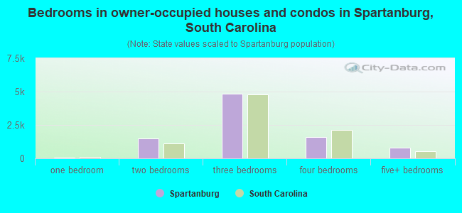 Bedrooms in owner-occupied houses and condos in Spartanburg, South Carolina