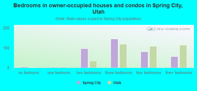 Bedrooms in owner-occupied houses and condos in Spring City, Utah