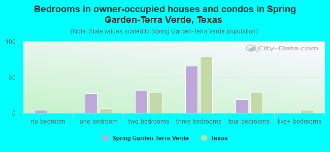 Bedrooms in owner-occupied houses and condos in Spring Garden-Terra Verde, Texas