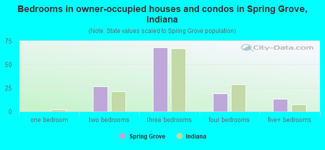 Bedrooms in owner-occupied houses and condos in Spring Grove, Indiana