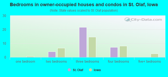 Bedrooms in owner-occupied houses and condos in St. Olaf, Iowa