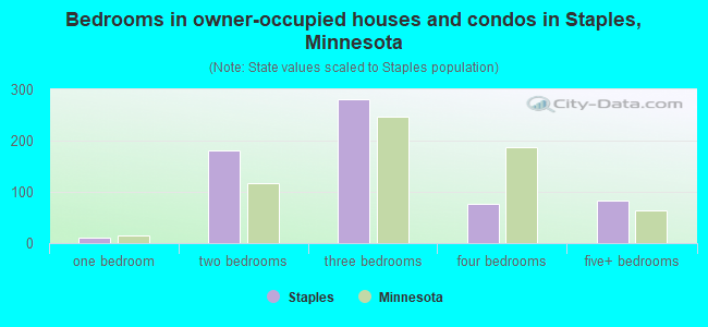 Bedrooms in owner-occupied houses and condos in Staples, Minnesota