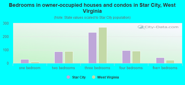 Bedrooms in owner-occupied houses and condos in Star City, West Virginia