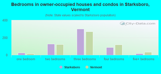 Bedrooms in owner-occupied houses and condos in Starksboro, Vermont