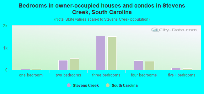 Bedrooms in owner-occupied houses and condos in Stevens Creek, South Carolina
