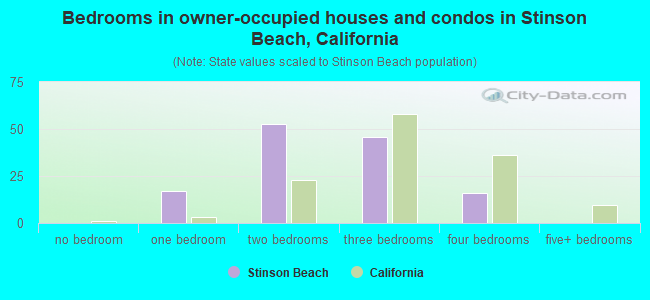 Bedrooms in owner-occupied houses and condos in Stinson Beach, California