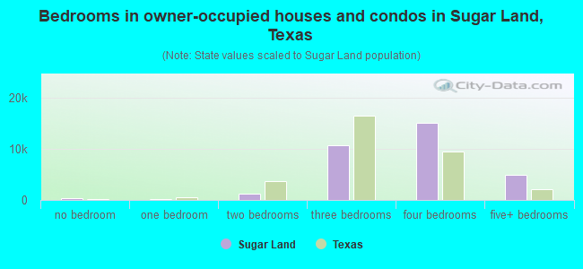 Bedrooms in owner-occupied houses and condos in Sugar Land, Texas