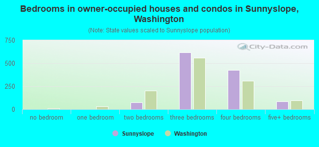 Bedrooms in owner-occupied houses and condos in Sunnyslope, Washington