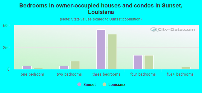 Bedrooms in owner-occupied houses and condos in Sunset, Louisiana