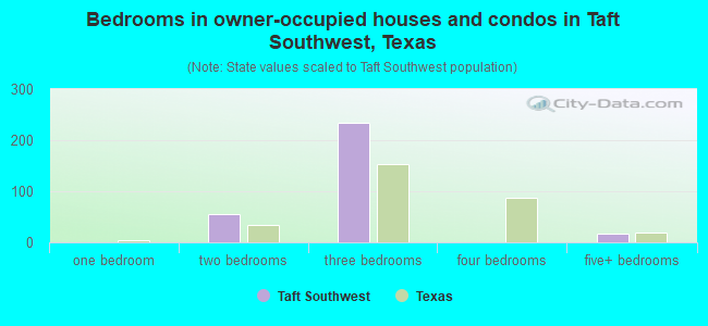 Bedrooms in owner-occupied houses and condos in Taft Southwest, Texas