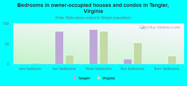 Bedrooms in owner-occupied houses and condos in Tangier, Virginia