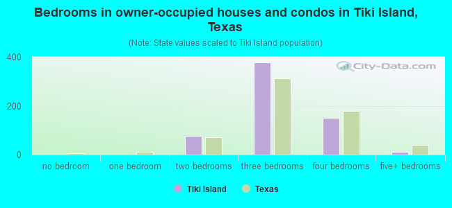 Bedrooms in owner-occupied houses and condos in Tiki Island, Texas