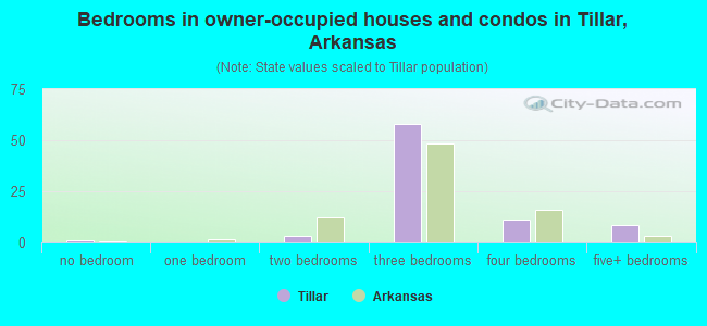 Bedrooms in owner-occupied houses and condos in Tillar, Arkansas