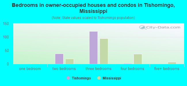 Bedrooms in owner-occupied houses and condos in Tishomingo, Mississippi