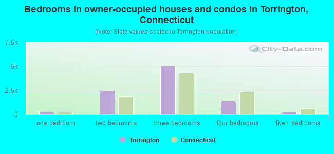 Bedrooms in owner-occupied houses and condos in Torrington, Connecticut