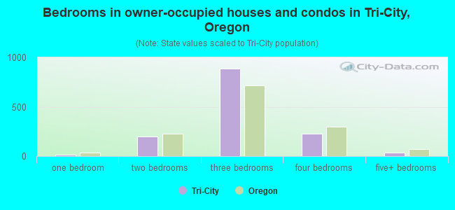Bedrooms in owner-occupied houses and condos in Tri-City, Oregon